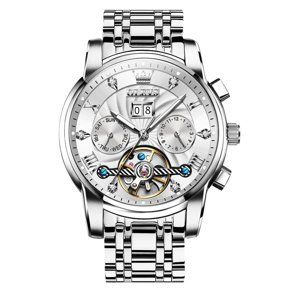 OLEVS Open Heart Multifunction Automatic Mechanical Watch 9910 Big Date for Men - All Black Watch | Olevs Watch Store