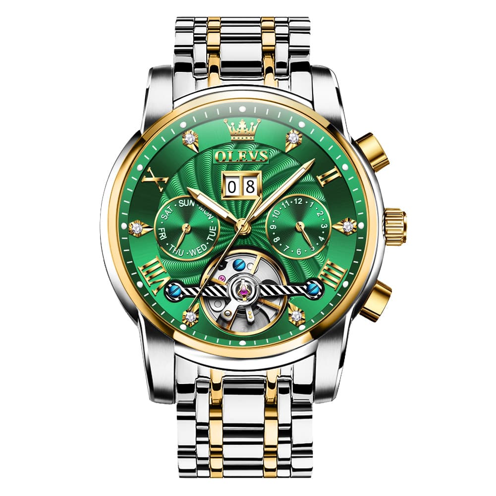 OLEVS Open Heart Multifunction Automatic Mechanical Watch 9910 Big Date for Men - All Black Watch | Olevs Watch Store