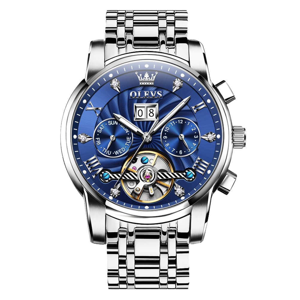 OLEVS Open Heart Multifunction Automatic Mechanical Watch 9910 Big Date for Men - All Black Watch | Olevs Watch Store