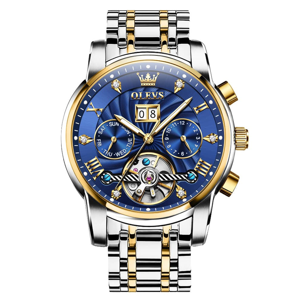 OLEVS Open Heart Multifunction Automatic Mechanical Watch 9910 Big Date for Men - All Black Watch | Olevs Watch Store