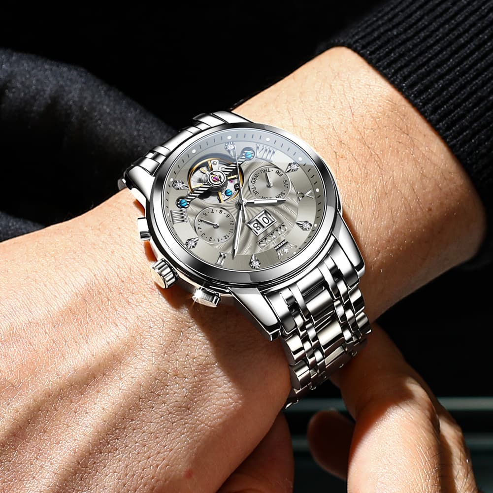 OLEVS Open Heart Multifunction Automatic Mechanical Watch 9910 Big Date for Men - All Black Watch | Olevs Watch Store