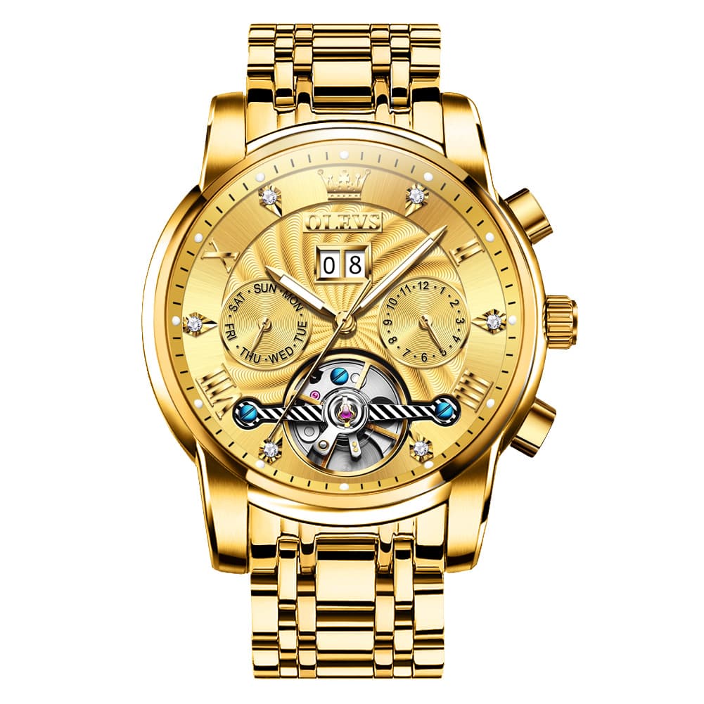 OLEVS Open Heart Multifunction Automatic Mechanical Watch 9910 Big Date for Men - All Black Watch | Olevs Watch Store