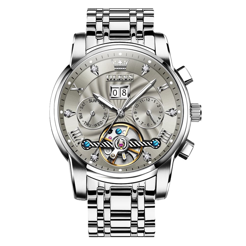 OLEVS Open Heart Multifunction Automatic Mechanical Watch 9910 Big Date for Men - All Black Watch | Olevs Watch Store