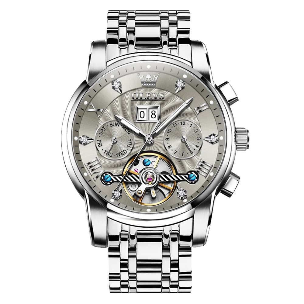 OLEVS Open Heart Multifunction Automatic Mechanical Watch 9910 Big Date for Men - All Black Watch | Olevs Watch Store