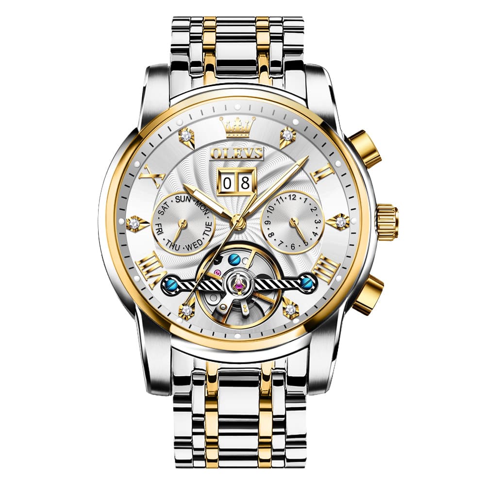 OLEVS Open Heart Multifunction Automatic Mechanical Watch 9910 Big Date for Men - All Black Watch | Olevs Watch Store