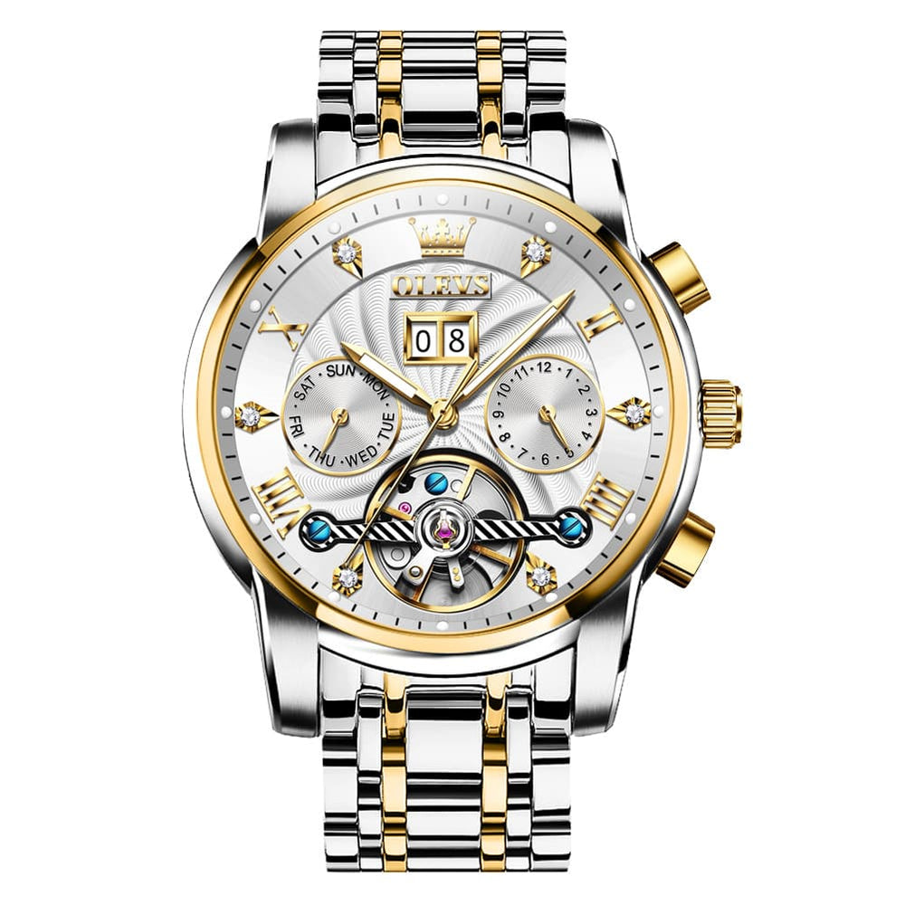 OLEVS Open Heart Multifunction Automatic Mechanical Watch 9910 Big Date for Men - All Black Watch | Olevs Watch Store