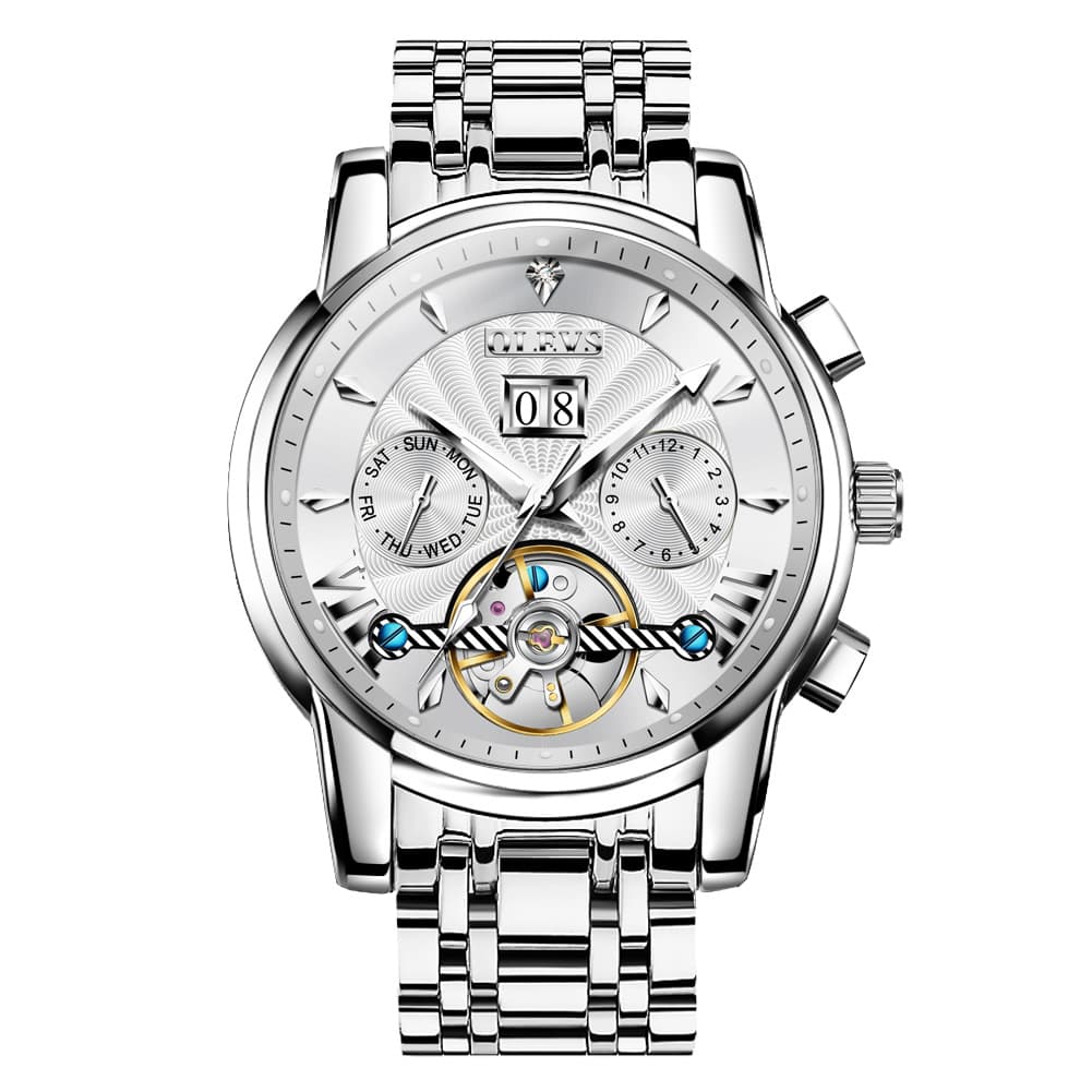 OLEVS Open Heart Multifunction Automatic Mechanical Watch 9965 Big Date for Men - All Black Watch | Olevs Watch Store