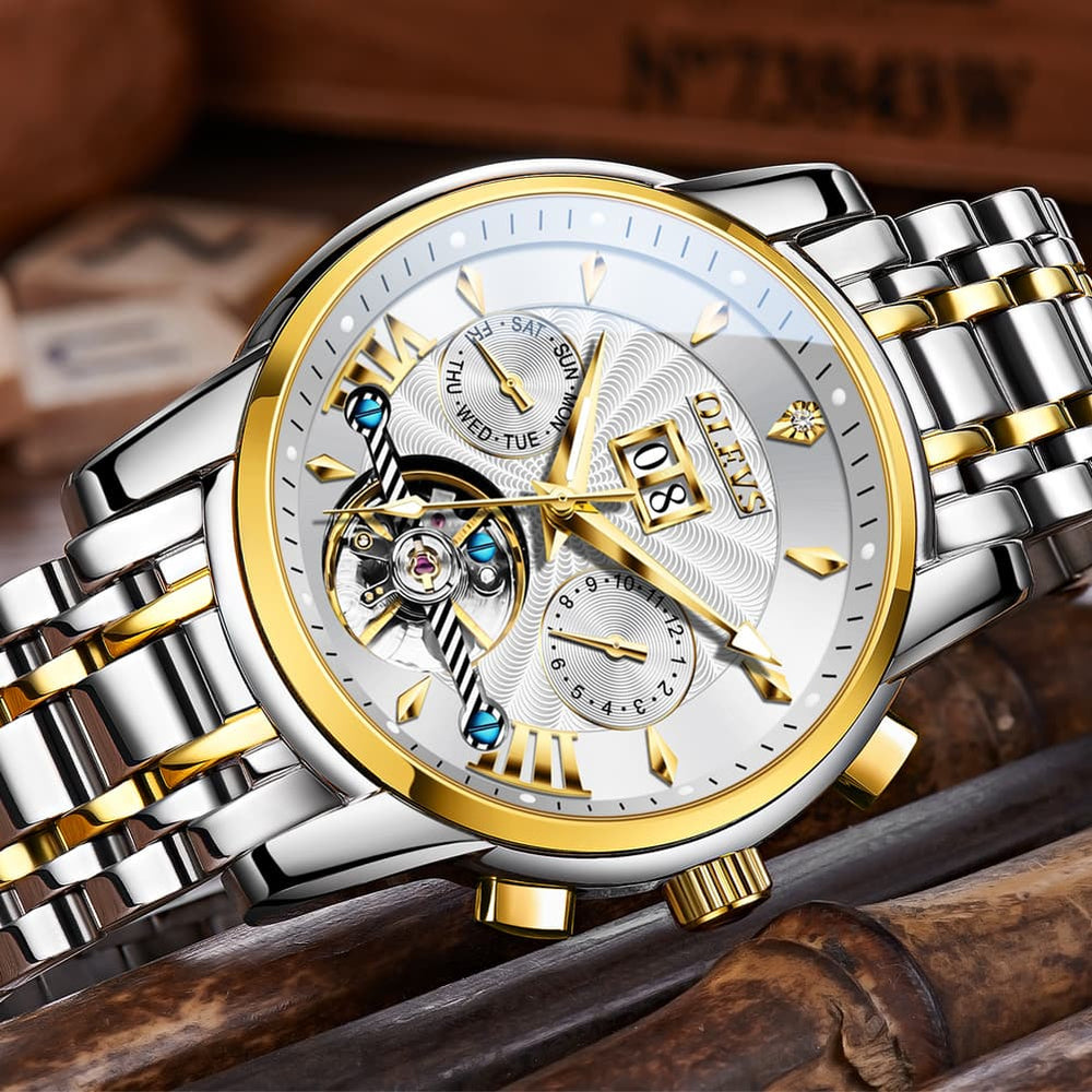 OLEVS Open Heart Multifunction Automatic Mechanical Watch 9965 Big Date for Men - All Black Watch | Olevs Watch Store