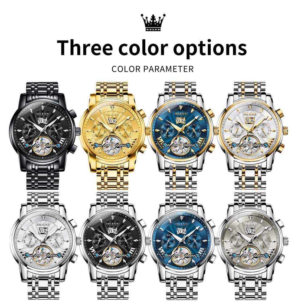 OLEVS Open Heart Multifunction Automatic Mechanical Watch 9965 Big Date for Men - All Black Watch | Olevs Watch Store