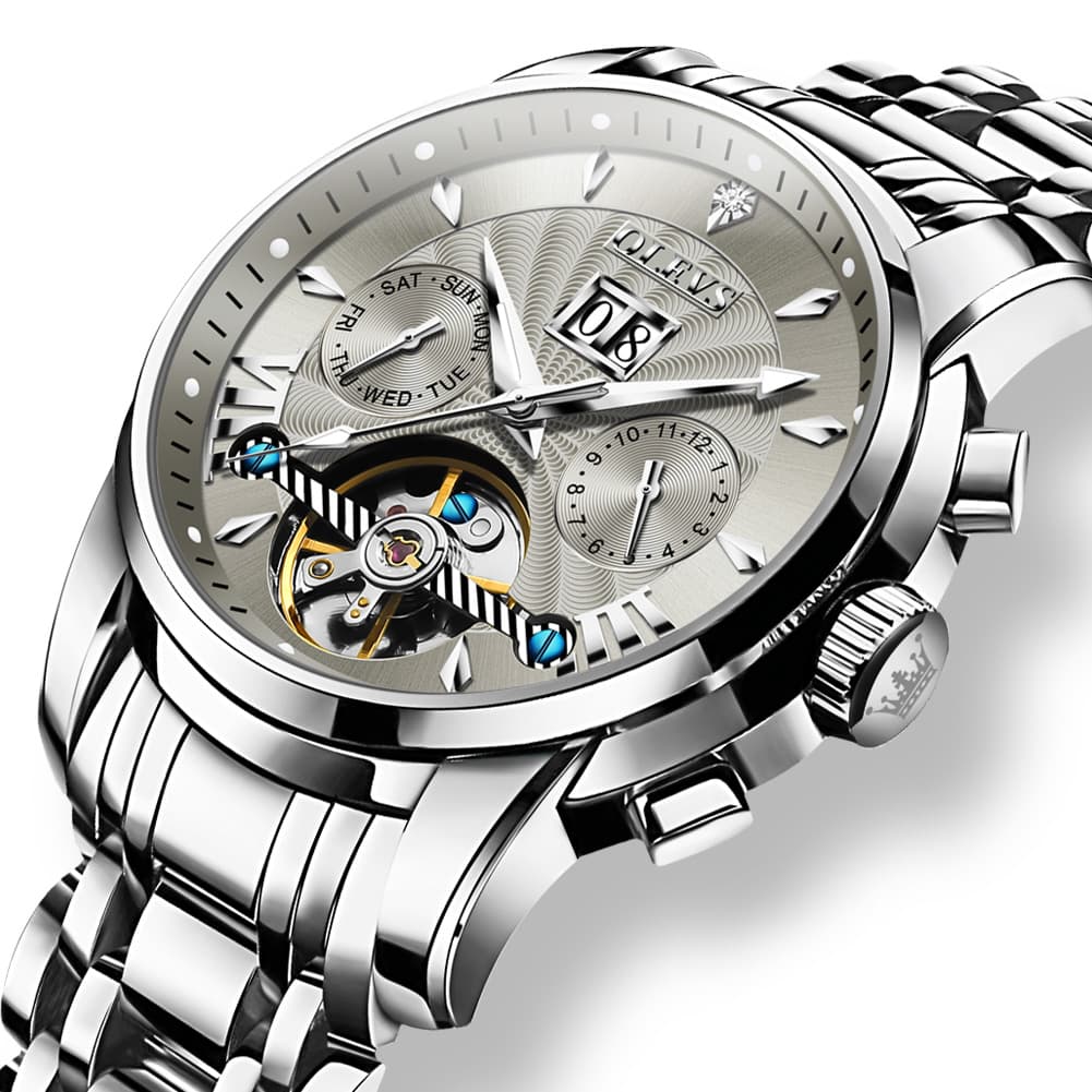 OLEVS Open Heart Multifunction Automatic Mechanical Watch 9965 Big Date for Men - All Black Watch | Olevs Watch Store