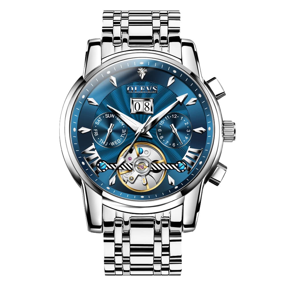 OLEVS Open Heart Multifunction Automatic Mechanical Watch 9965 Big Date for Men - All Black Watch | Olevs Watch Store
