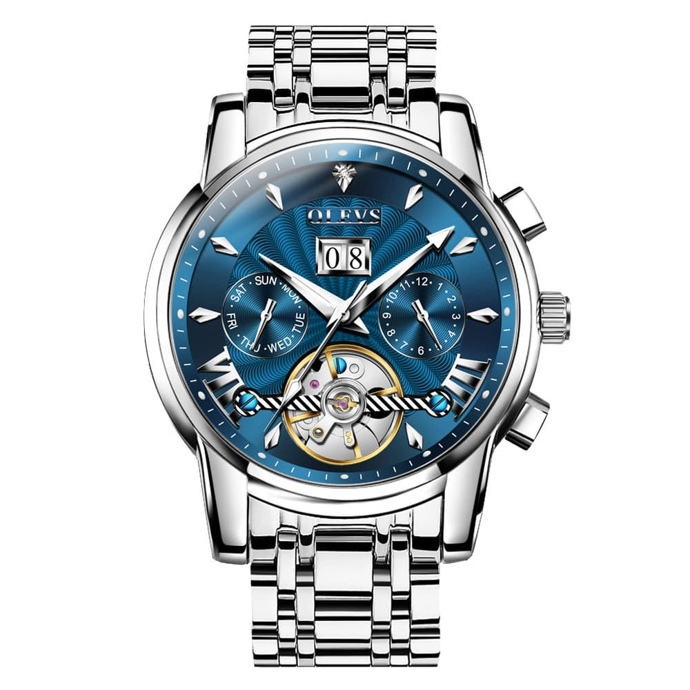 OLEVS Open Heart Multifunction Automatic Mechanical Watch 9965 Big Date for Men - All Black Watch | Olevs Watch Store