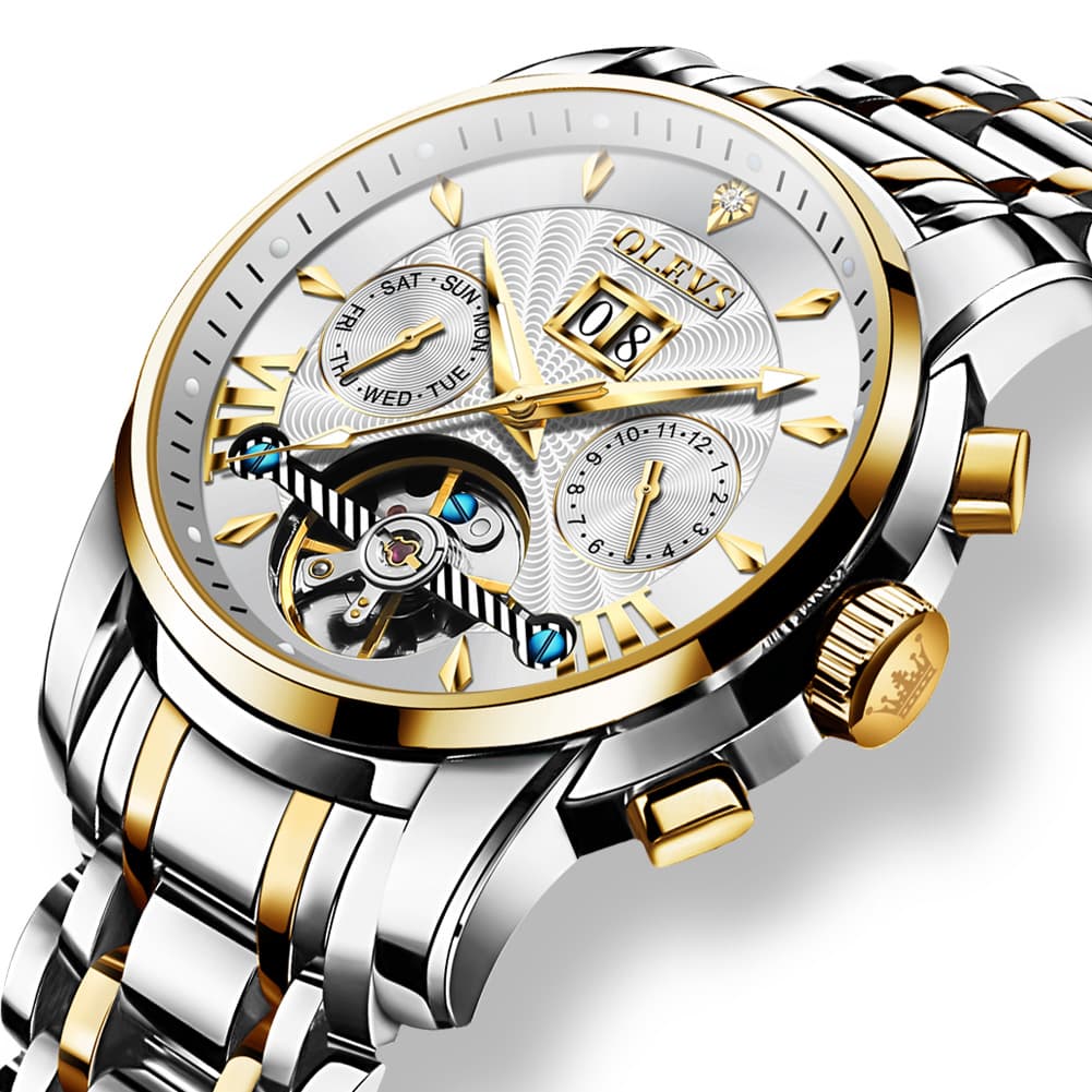OLEVS Open Heart Multifunction Automatic Mechanical Watch 9965 Big Date for Men - All Black Watch | Olevs Watch Store