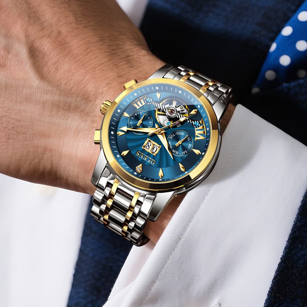 OLEVS Open Heart Multifunction Automatic Mechanical Watch 9965 Big Date for Men - All Black Watch | Olevs Watch Store