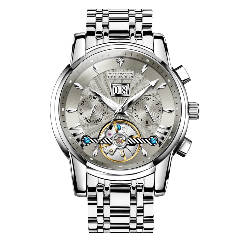OLEVS Open Heart Multifunction Automatic Mechanical Watch 9965 Big Date for Men - All Black Watch | Olevs Watch Store