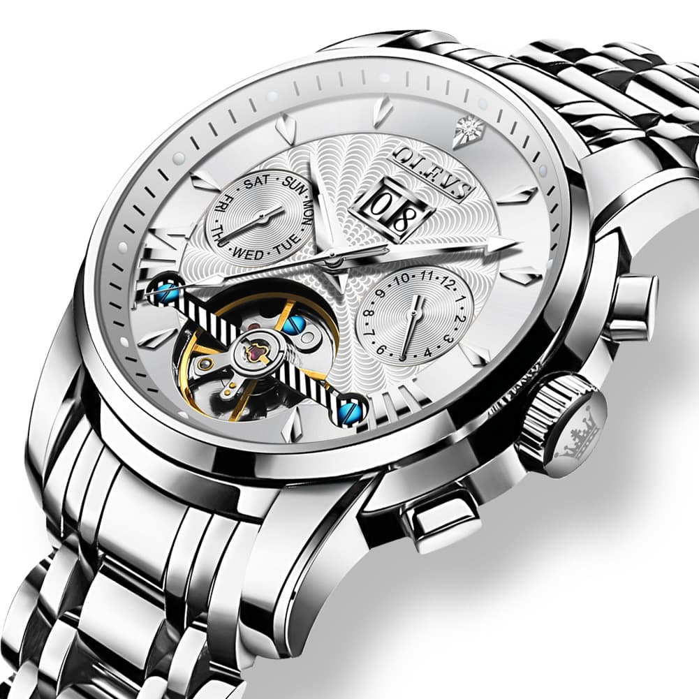 OLEVS Open Heart Multifunction Automatic Mechanical Watch 9965 Big Date for Men - All Black Watch | Olevs Watch Store