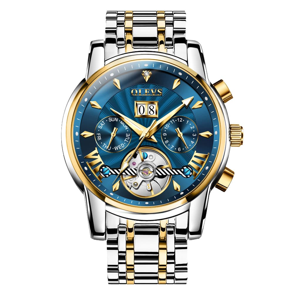 OLEVS Open Heart Multifunction Automatic Mechanical Watch 9965 Big Date for Men - All Black Watch | Olevs Watch Store