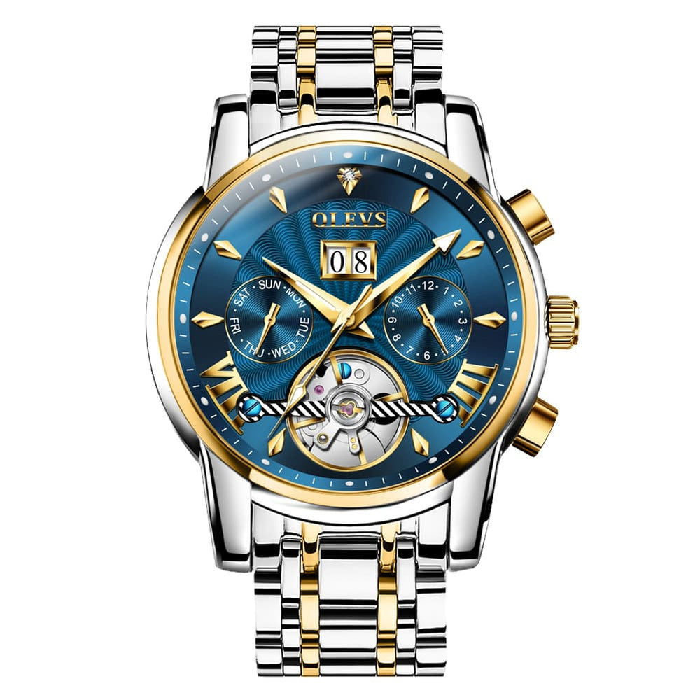 OLEVS Open Heart Multifunction Automatic Mechanical Watch 9965 Big Date for Men - All Black Watch | Olevs Watch Store