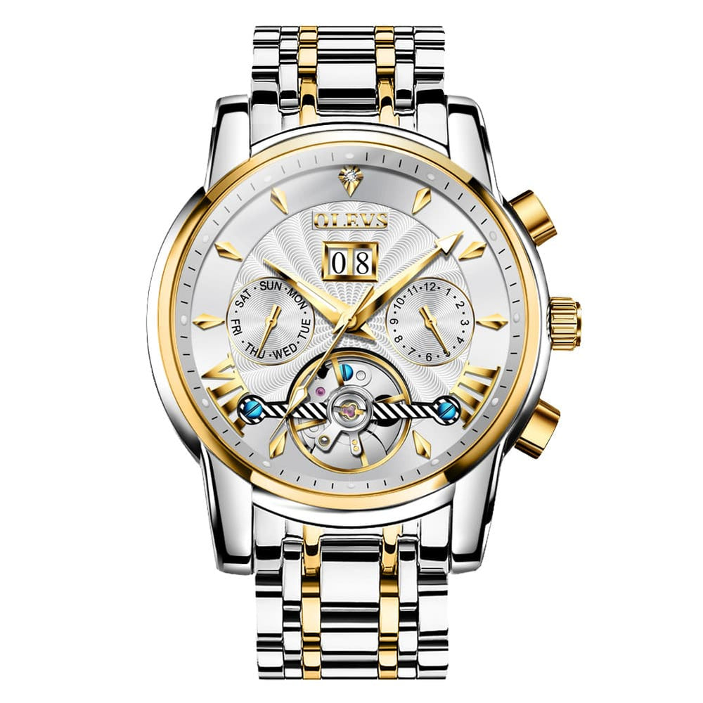 OLEVS Open Heart Multifunction Automatic Mechanical Watch 9965 Big Date for Men - All Black Watch | Olevs Watch Store