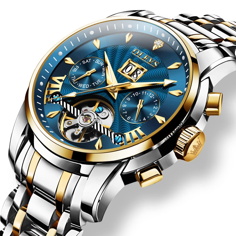 OLEVS Open Heart Multifunction Automatic Mechanical Watch 9965 Big Date for Men - All Black Watch | Olevs Watch Store