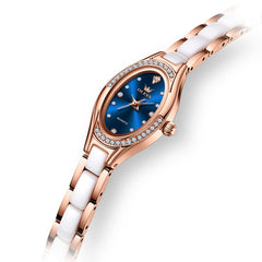 OLEVS Oval Ceramic Bracelet Diamond Watch 7131 for Women - Rose Blue Watch | Olevs Watch Store