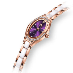 OLEVS Oval Ceramic Bracelet Diamond Watch 7131 for Women - Rose Purple Watch | Olevs Watch Store