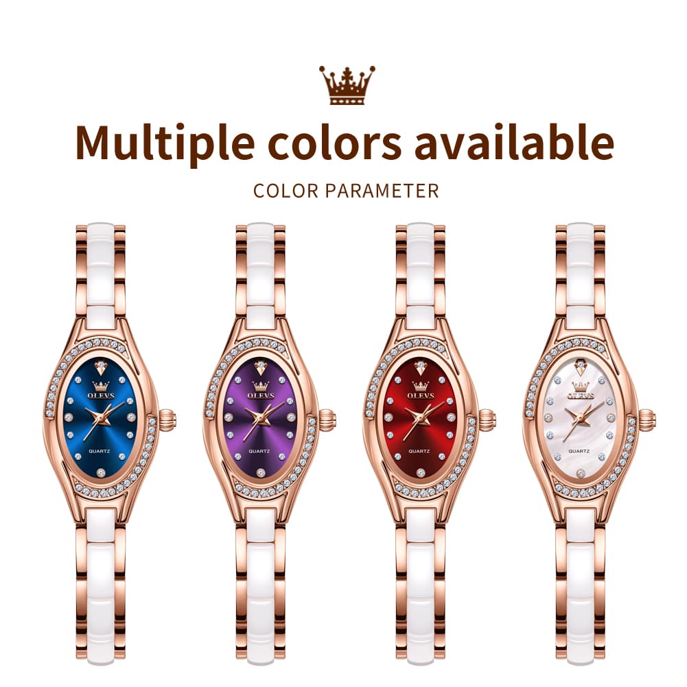 OLEVS Oval Ceramic Bracelet Diamond Watch 7131 for Women - Rose White Watch | Olevs Watch Store