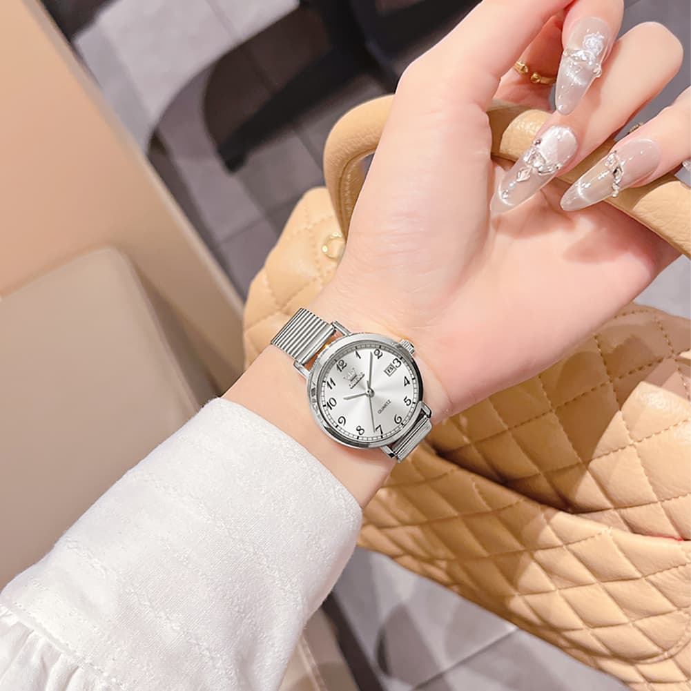 OLEVS Petite Minimalist Mesh Watch with Date 7130 for Women - Silver Pink Watch | Olevs Watch Store