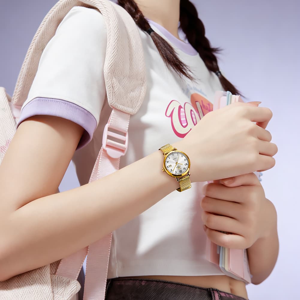 OLEVS Petite Minimalist Mesh Watch with Date 7130 for Women - Silver Pink Watch | Olevs Watch Store
