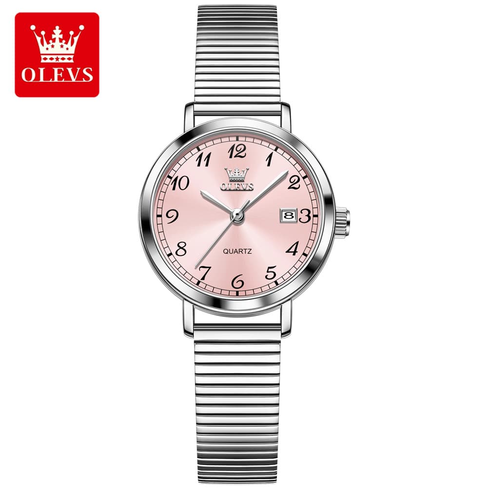 OLEVS Petite Minimalist Mesh Watch with Date 7130 for Women - Silver Pink Watch | Olevs Watch Store