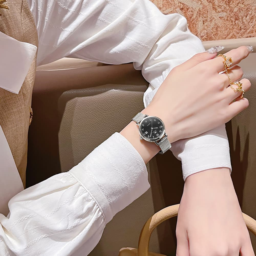 OLEVS Petite Minimalist Mesh Watch with Date 7130 for Women - Gold White Watch | Olevs Watch Store