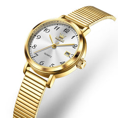 OLEVS Petite Minimalist Mesh Watch with Date 7130 for Women - Gold White Watch | Olevs Watch Store