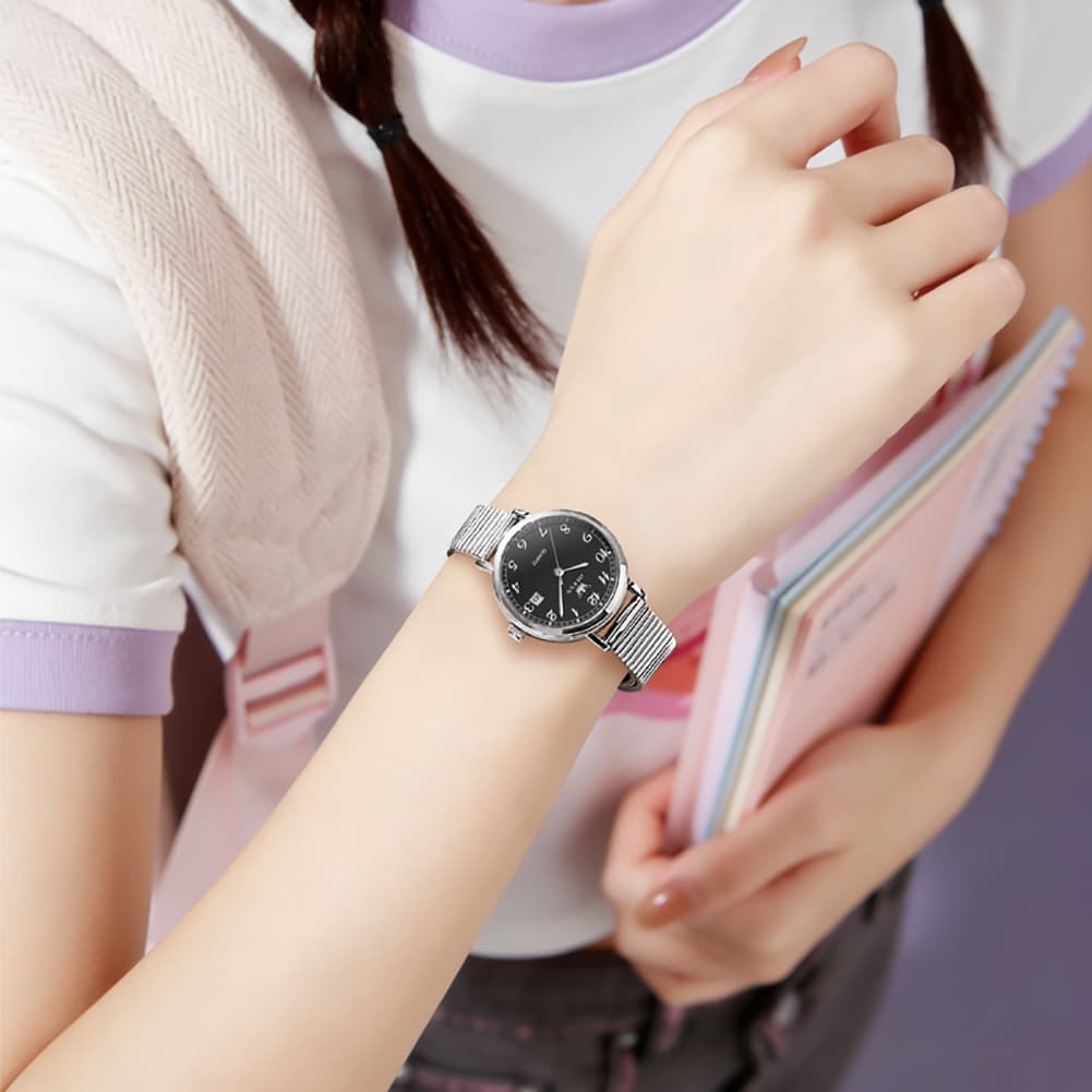OLEVS Petite Minimalist Mesh Watch with Date 7130 for Women - Silver Pink Watch | Olevs Watch Store