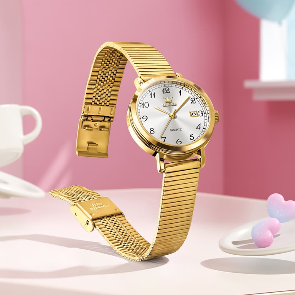 OLEVS Petite Minimalist Mesh Watch with Date 7130 for Women - Silver Pink Watch | Olevs Watch Store