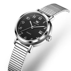 OLEVS Petite Minimalist Mesh Watch with Date 7130 for Women - Silver Black Watch | Olevs Watch Store