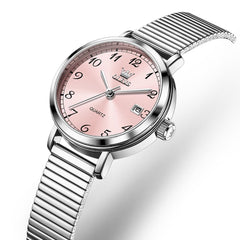 OLEVS Petite Minimalist Mesh Watch with Date 7130 for Women - Silver Pink Watch | Olevs Watch Store