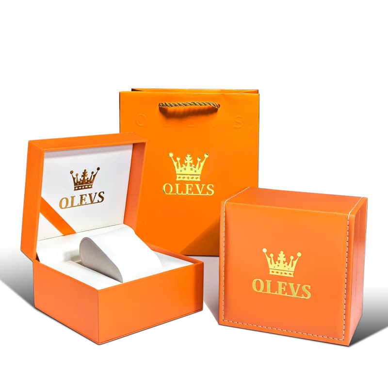OLEVS Premium Orange Luxury Watch Gift Box and Matching Bag Set - Signature Orange Watch | Olevs Watch Store