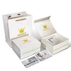 OLEVS Premium Textured White Flip-Top Watch Gift Box - Textured Off-White Watch | Olevs Watch Store