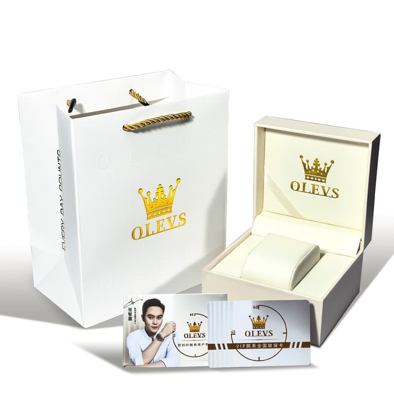 OLEVS Premium White Mechanical Watch Gift Box Set with VIP Cards - Cream White Watch | Olevs Watch Store