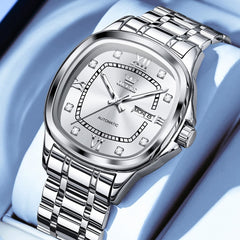 OLEVS Retro Square Diamond Dial Automatic Mechanical Watch 9810 for Men and Women - Men Silver Watch | Olevs Watch Store
