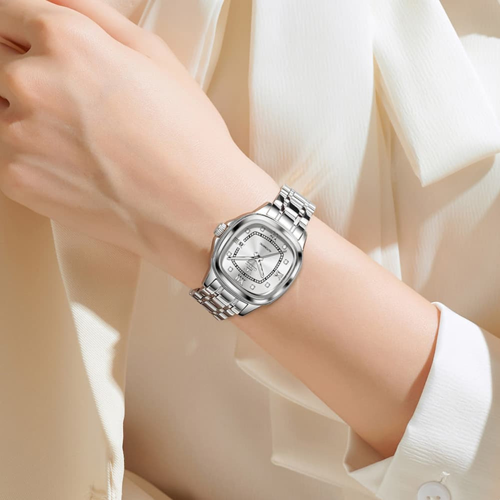 OLEVS Retro Square Diamond Dial Automatic Mechanical Watch 9810 for Men and Women - Women Silver Watch | Olevs Watch Store