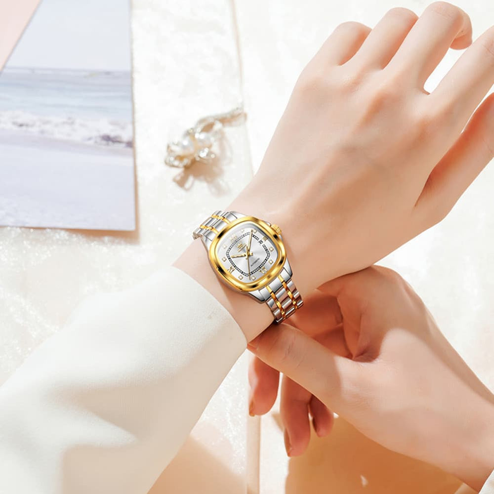 OLEVS Retro Square Diamond Dial Automatic Mechanical Watch 9810 for Men and Women - Women Silver Watch | Olevs Watch Store
