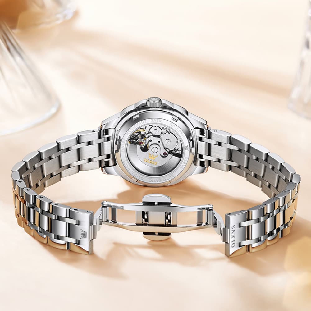 OLEVS Retro Square Diamond Dial Automatic Mechanical Watch 9810 for Men and Women - Women Silver Watch | Olevs Watch Store
