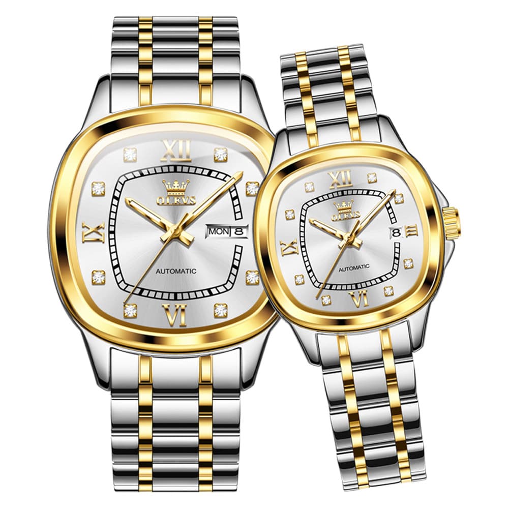 OLEVS Retro Square Diamond Dial Automatic Mechanical Watch 9810 for Men and Women - Women Silver Watch | Olevs Watch Store