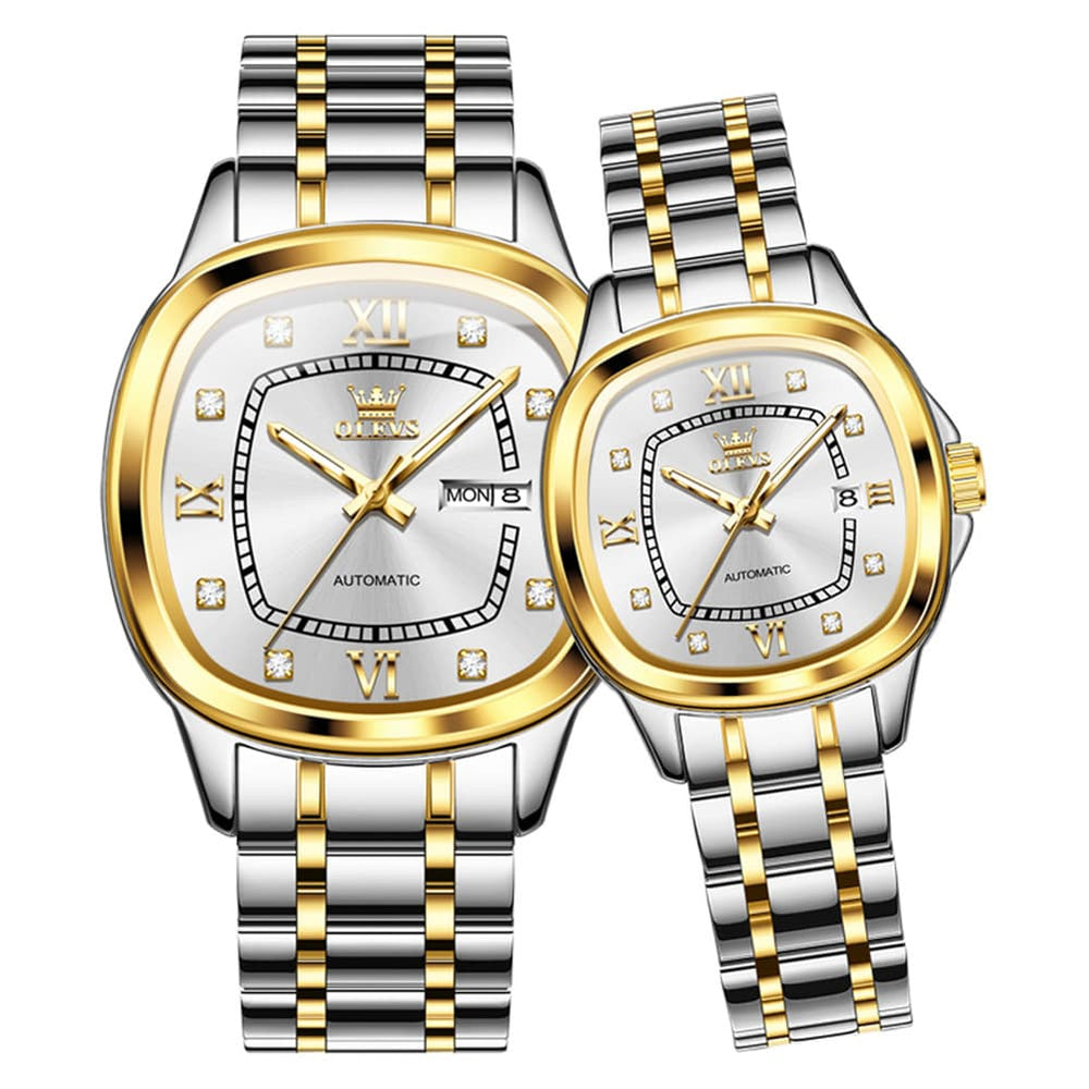 OLEVS Retro Square Diamond Dial Automatic Mechanical Watch 9810 for Men and Women - Women Silver Watch | Olevs Watch Store