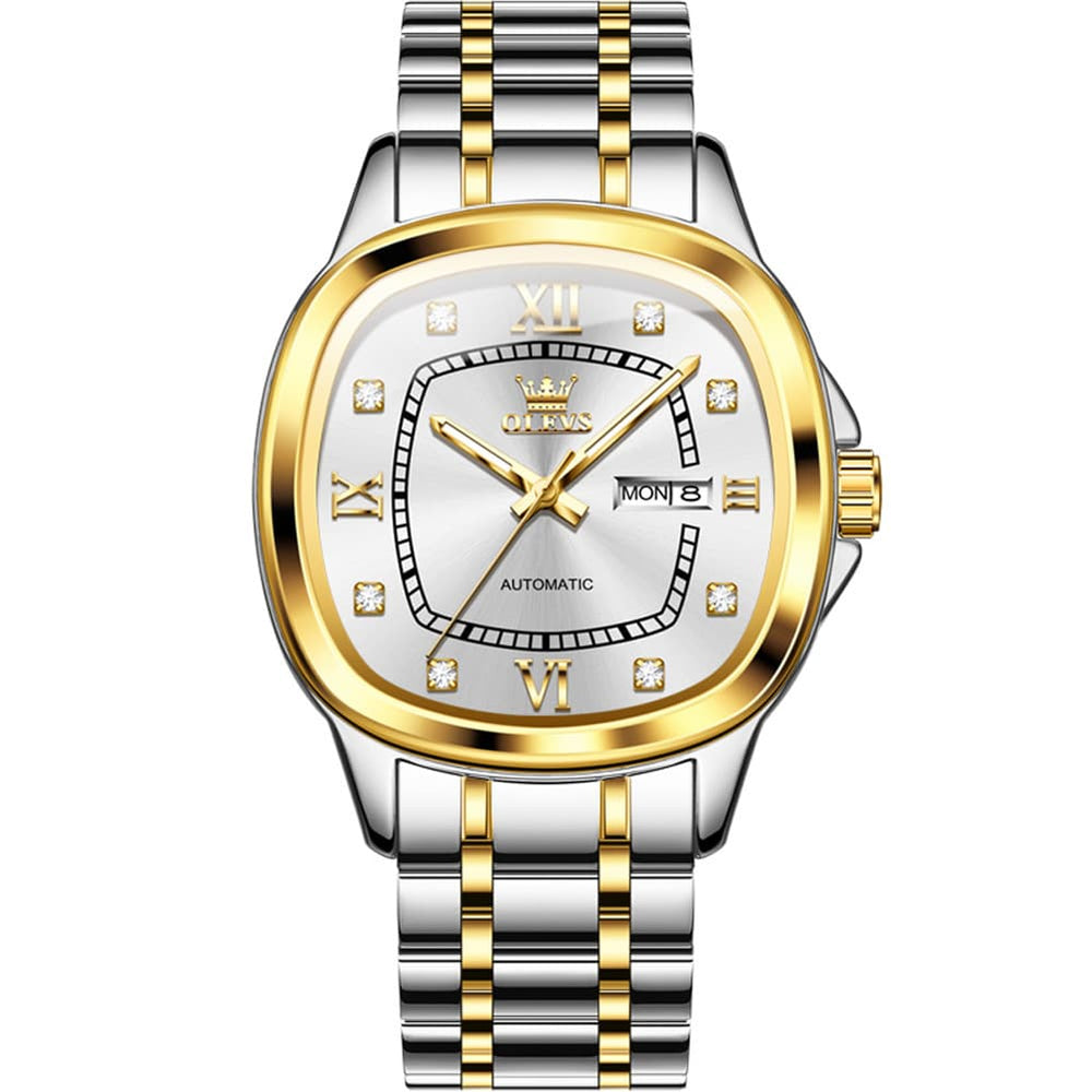 OLEVS Retro Square Diamond Dial Automatic Mechanical Watch 9810 for Men and Women - Women Silver Watch | Olevs Watch Store