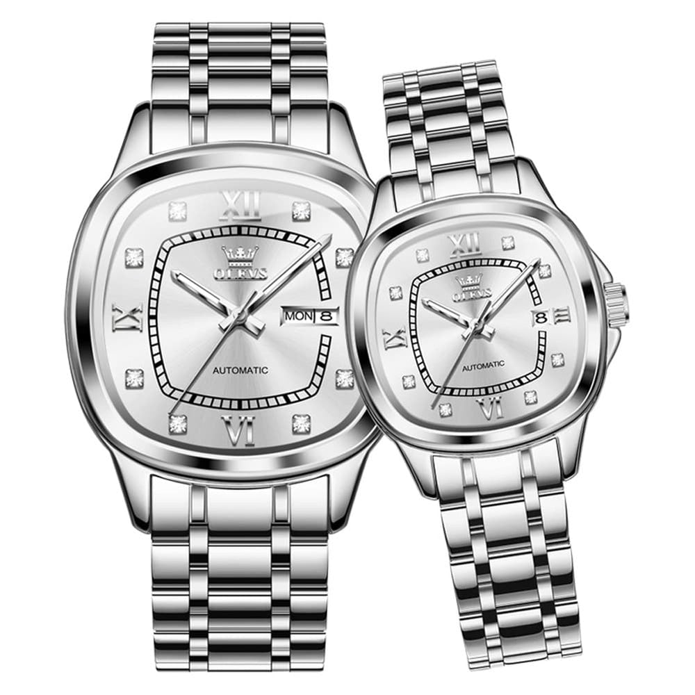 OLEVS Retro Square Diamond Dial Automatic Mechanical Watch 9810 for Men and Women - Women Silver Watch | Olevs Watch Store