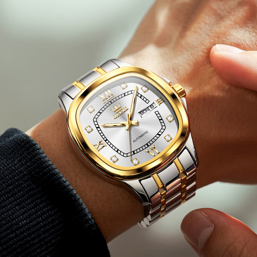 OLEVS Retro Square Diamond Dial Automatic Mechanical Watch 9810 for Men and Women - Women Silver Watch | Olevs Watch Store