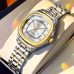 OLEVS Retro Square Diamond Dial Automatic Mechanical Watch 9810 for Men and Women - Women TwoTone Watch | Olevs Watch Store