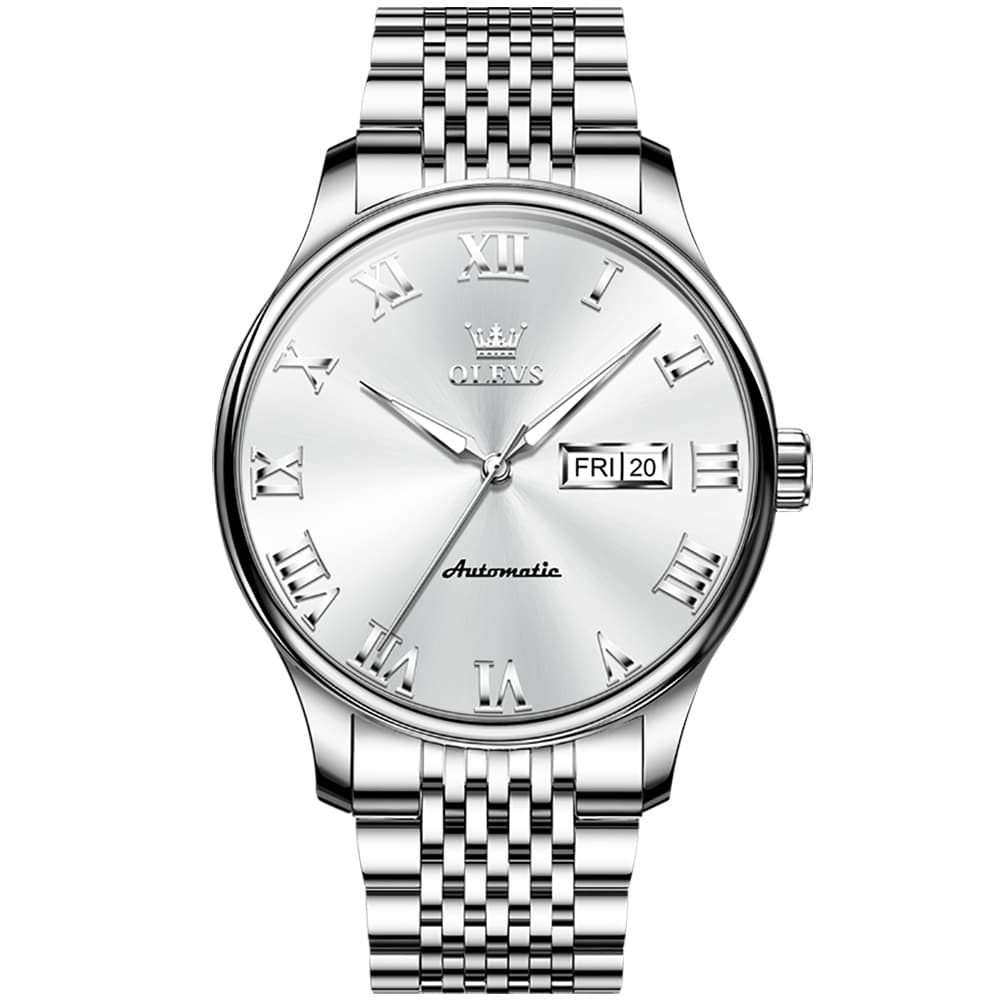 OLEVS Roman Numeral Day Date Automatic Mechanical Watch 9929 for Men - Two Tone White Watch | Olevs Watch Store